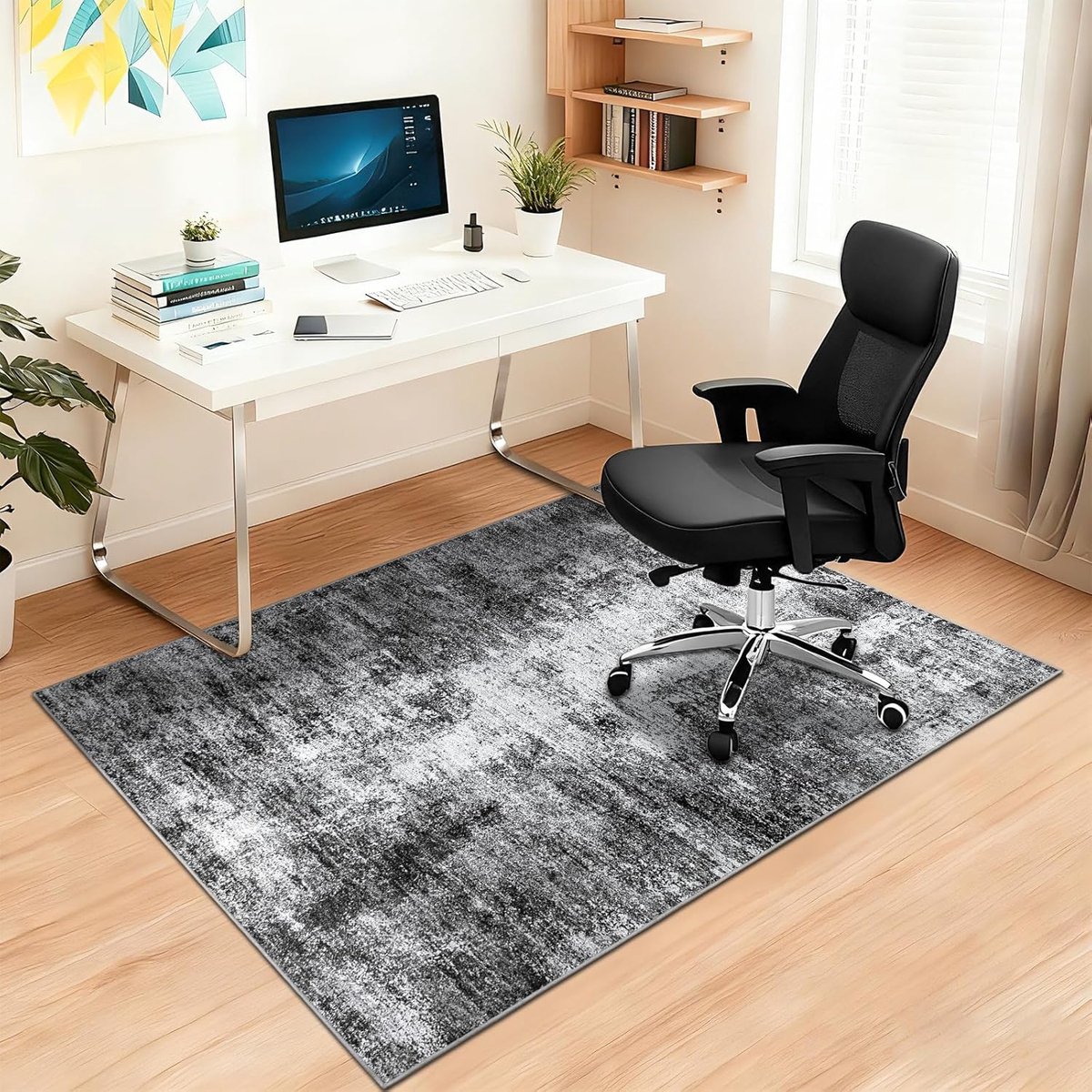 Stoelmatten voor hardhouten vloeren, 120 x 150 cm, zwart, abstract, vloerbeschermingsmat, bureaustoel, onderlegger, bureautapijt voor harde vloeren, kantoor, bureaustoel