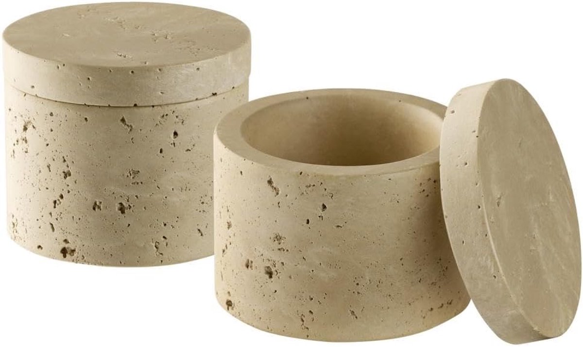 15918 Doos MINERA 2-delige set - beton, Ø 6 cm, H: 5 cm, travertin-look, uniek