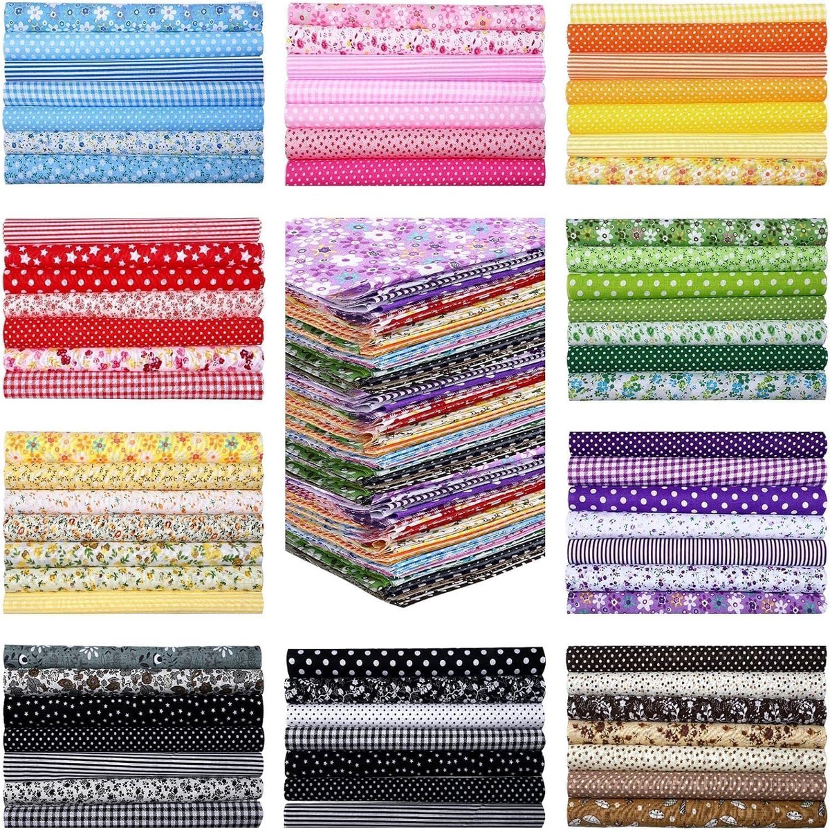 70-Pack 10x10 Inch (25 x 25 cm) katoenen stof vierkanten, bloemen bedrukte patchwork quiltstof voor doe-het-zelf ambachten, zachte voorgesneden naaidoek voor tassen, kussens, poppenkleding (25