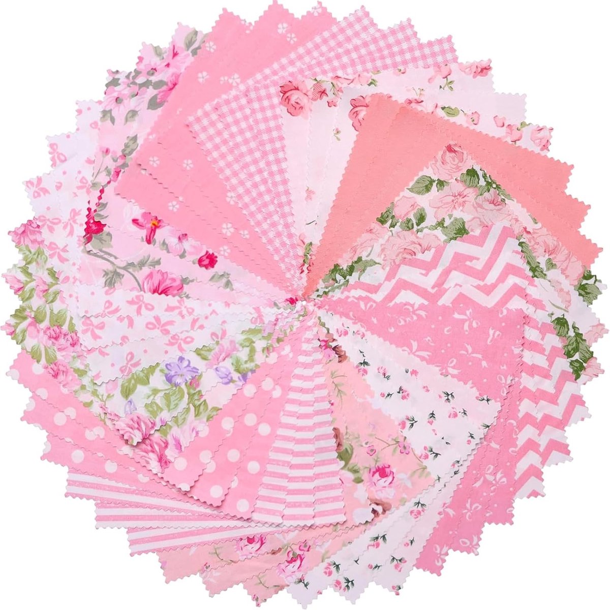 Stoffenpakket, 42 stuks stoffen voor naaien, roze charme pakketten voor quilten, stofvierkanten van katoen, voor naaien, knutselen, 5 x 5 inch