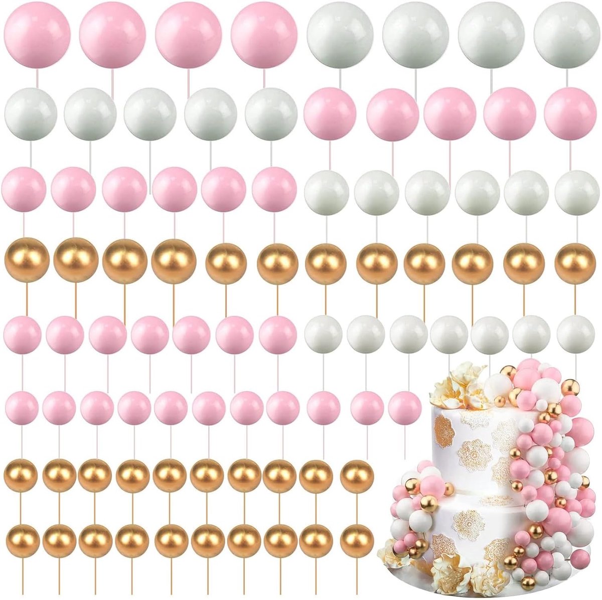 108 Stuks Taartversiering Ballonnen, Mini Taartdecoratie Ballonnen, DIY Taartdecoratie Balloon Voor Verjaardag, Bruiloft, Valentijnsdag, Babyparty (Roze, Wit, Goud)