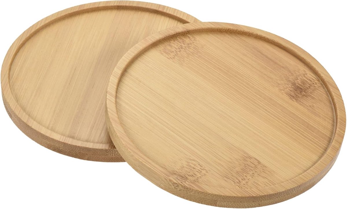 sourcing map 2 stuks onderzetters voor bloempotten, 12 cm buitendiameter bamboe, ronde bloemen lekbak voor gebruik binnenshuis