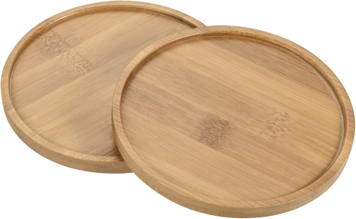 sourcing map 2 stuks onderzetters voor bloempotten, 14,5 cm buitendiameter bamboe, ronde bloemen lekbak voor gebruik binnenshuis