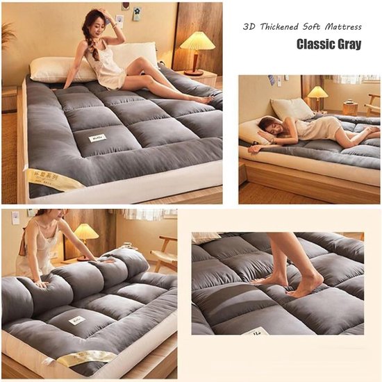 Japanse Futon Matras - Vloermatras Opvouwbaar - Comfortabel Slapen - Traagschuim Vulling - 120x200cm - Grijs — afbeelding 5
