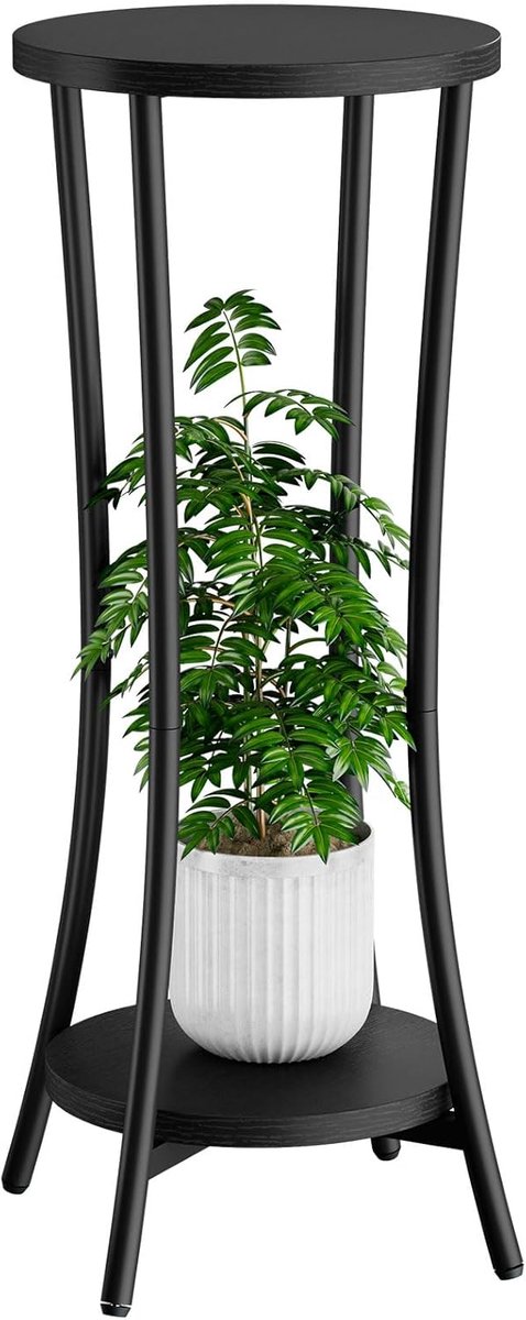 30 inch hoge plantenstandaard binnen, 2 niveaus houten hoek plantenstandaard, moderne plantenplank bloempot houder voor woonkamer terras balkon tuin, zwart TMJ074B