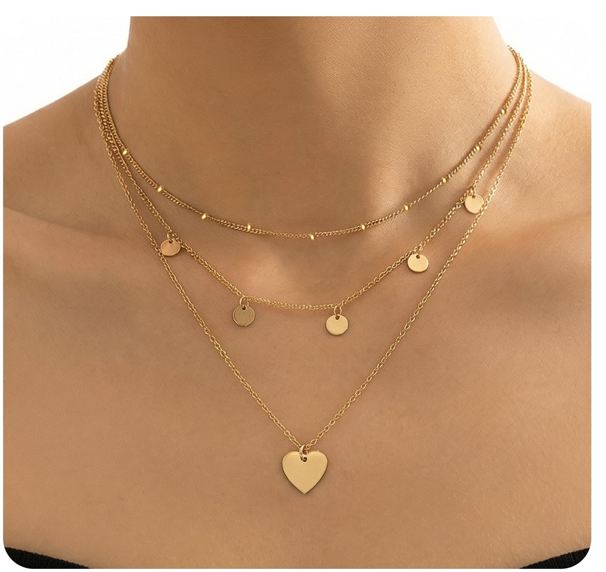 goud waterdicht dames sieraden roestvrij staal ketting met munt en hart hanger layering gouden kettingen voor vrouwen