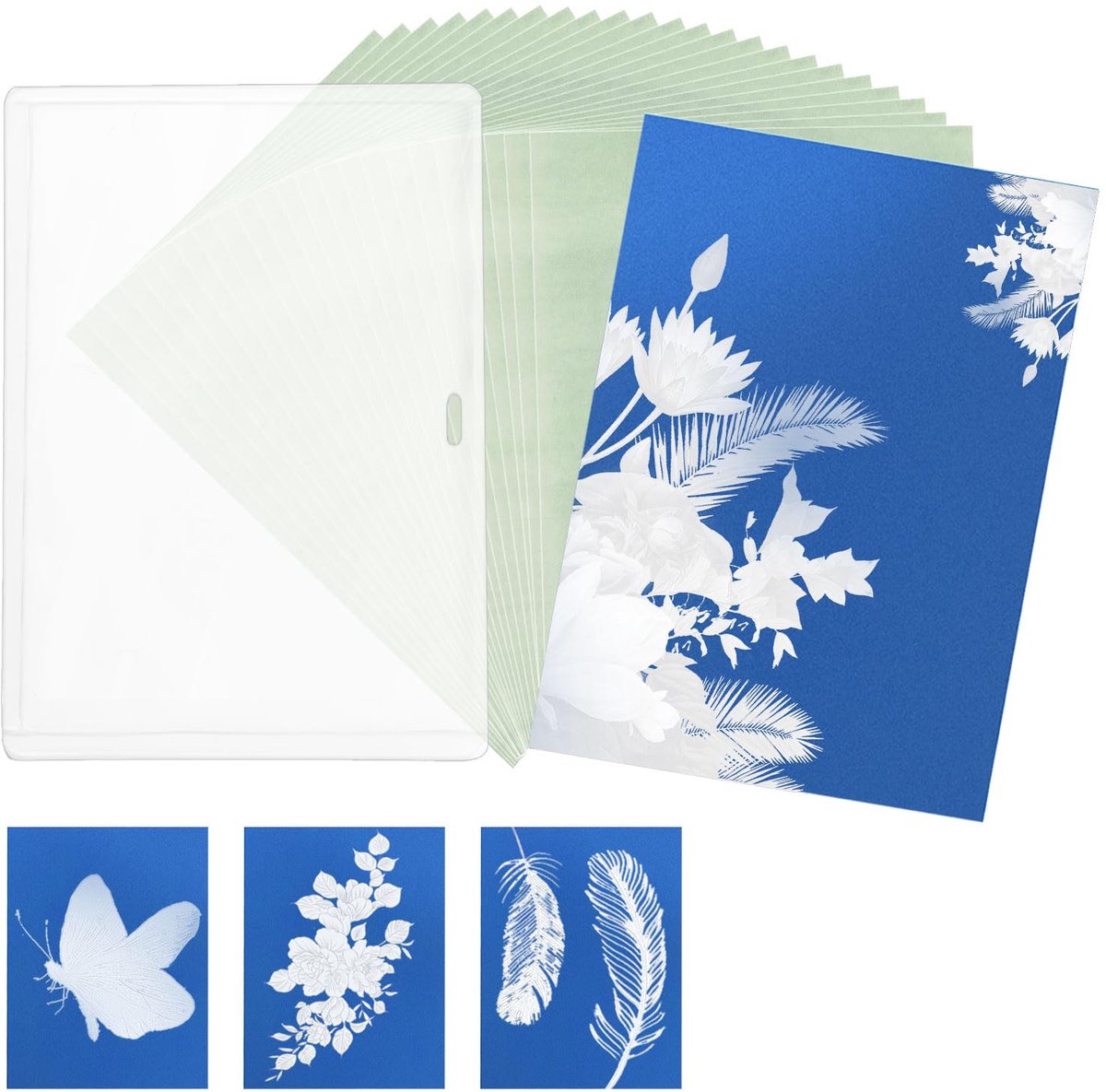 24 Vellen Sun Print Paper Kit, 14,8x10,5cm Cyanotype Papier met Transparante Map Zeer Gevoelig Natuur Solar Print Papier voor Kinderen Volwassenen Kunstnijverheid Doe-Het-Zelfproject