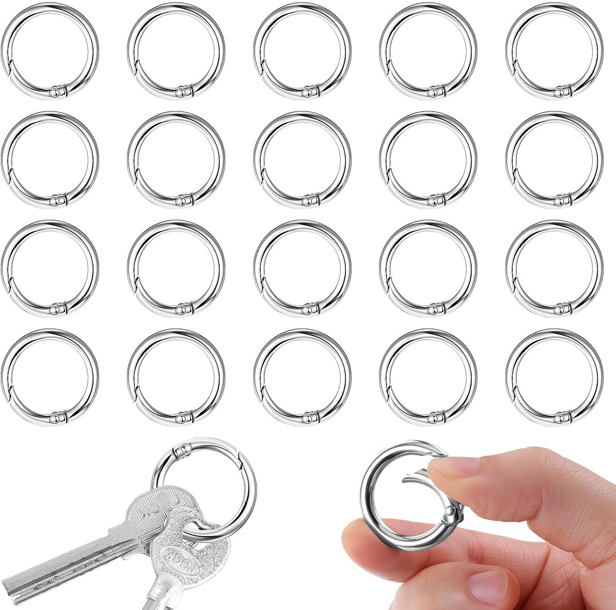20 stuks O-ring ronde karabijnhaak, 28 mm veer O-ringen, sleutelringen roestvrij staal, veersplitringen, sleutelring klein voor knutselwerk, lente O-ring voor tassen, handtassenriemen