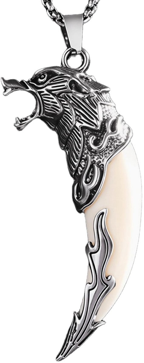 1 x wolftandhanger voor heren, middeleeuwse hanger voor kostuum en dagelijks gebruik, Vikingsieraden van roestvrij staal