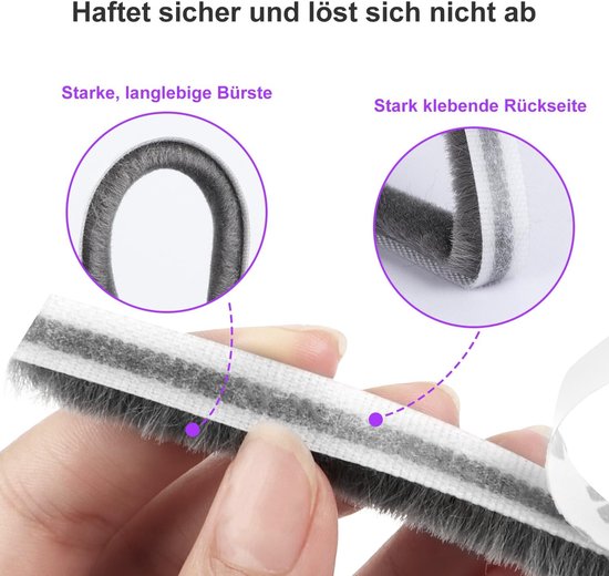zelfklevend, insectenbescherming, grijs, 9 x 23 mm, 10 m, voor rolgordijnen, borstelafdichtingen, schuifdeuren, afdichtingsborstel, zelfklevend voor ramen, deuren en kasten — afbeelding 2