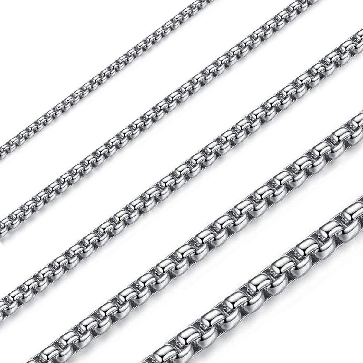 halsketting voor heren en dames van Ostan, roestvrij staal, zilver, briolette ketting, venetiaanse ketting, breedte 1,5 - 5 mm, lengte 45 - 80 cm, Roestvrij staal, Geen edelsteen