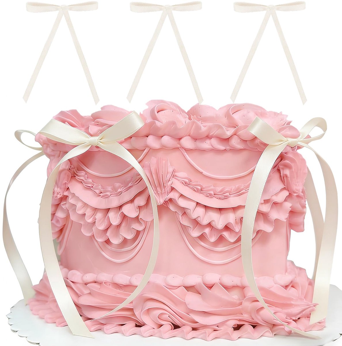 Set van 24 beige strikken voor verjaardagstaartdecoratie, decoratie voor verjaardagstaarten, decoratie voor taarten en desserts