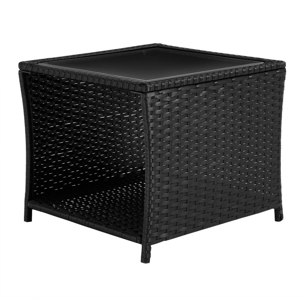 SureDeal® - Tuintafel - Bijzettafel - Glazen blad - Open vak - Weerbestendig - Zwart - 45x45x40 cm