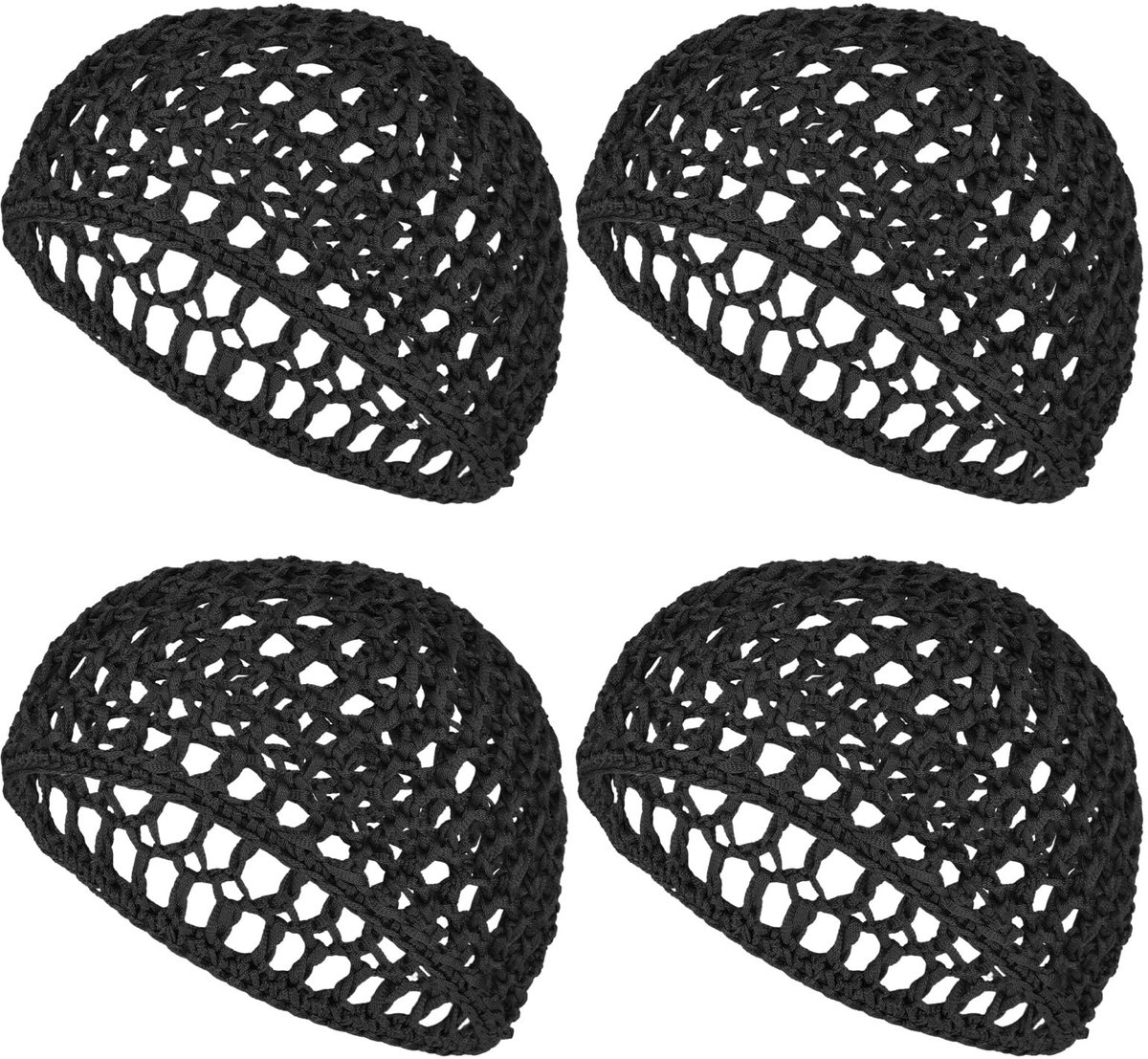 4 stuks pruikenkap, zwart nylon gehaakte haarnetjes, dikke lange haarkappen, verstelbaar net gaas, gevlochten weven maken ademende snoodcaps voor vrouwen slapen en douchen haarbescherming