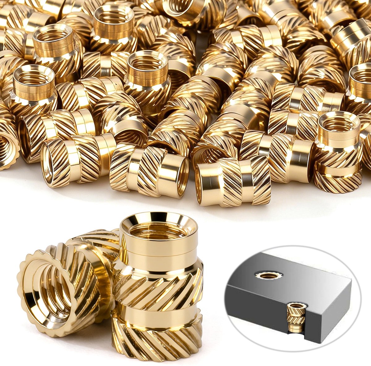 Draadinzetstukken 50 stuks M4*10 * 6mm insmeltdraad indrukmoeren messing indrukmoeren voor kunststof onderdelen en 3D print accessoires