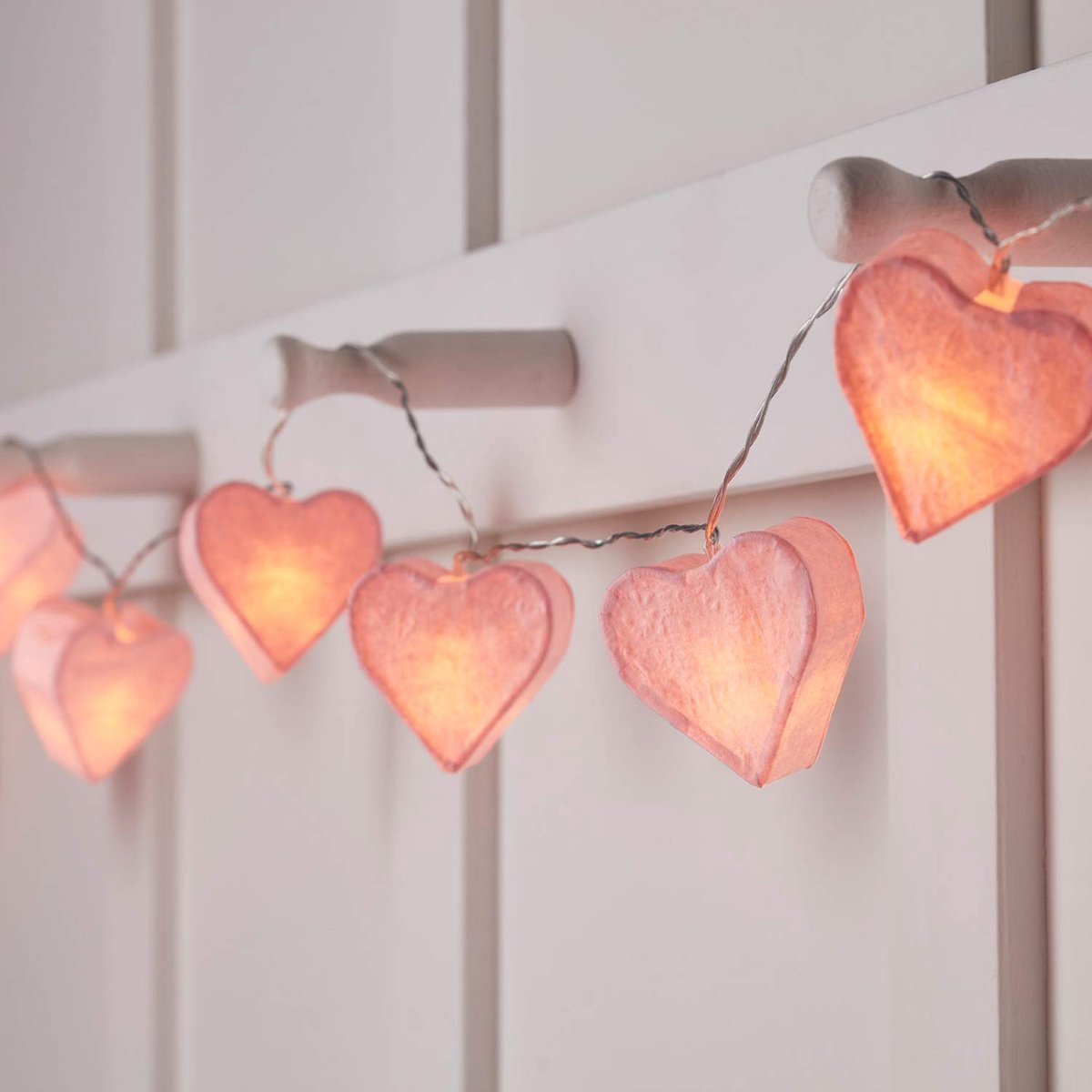 10 LED-lampjes, roze papieren hartvormige lichtketting, timer, werkt op batterijen, Moederdagcadeau