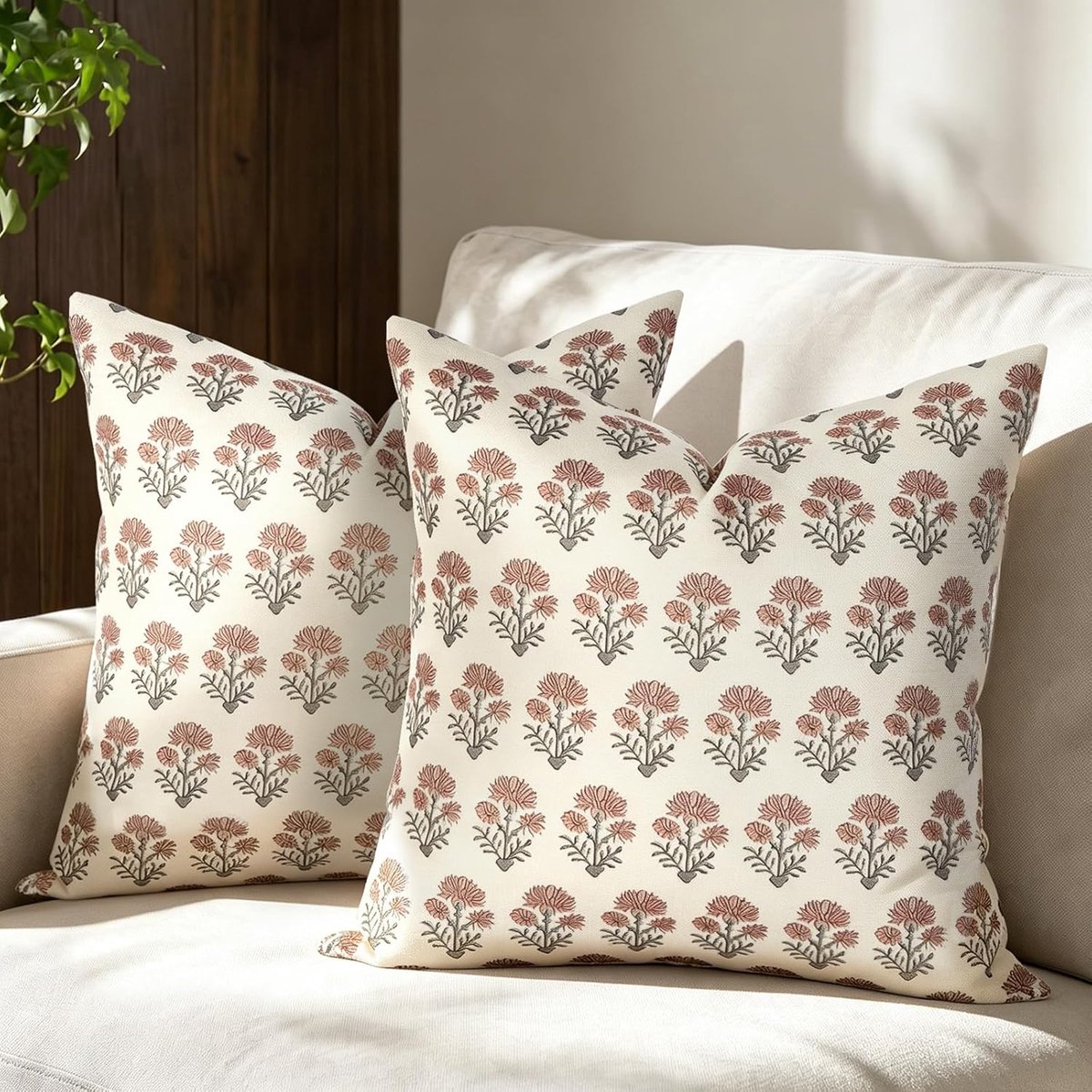 SnelShoppen - Set van 2 Waterdichte Outdoor Kussenslopen 45 x 45 cm, Bloemen Kussenhoezen, Retro Tuinkussens, Sierkussens voor Balkon, Tuin en Woonkam