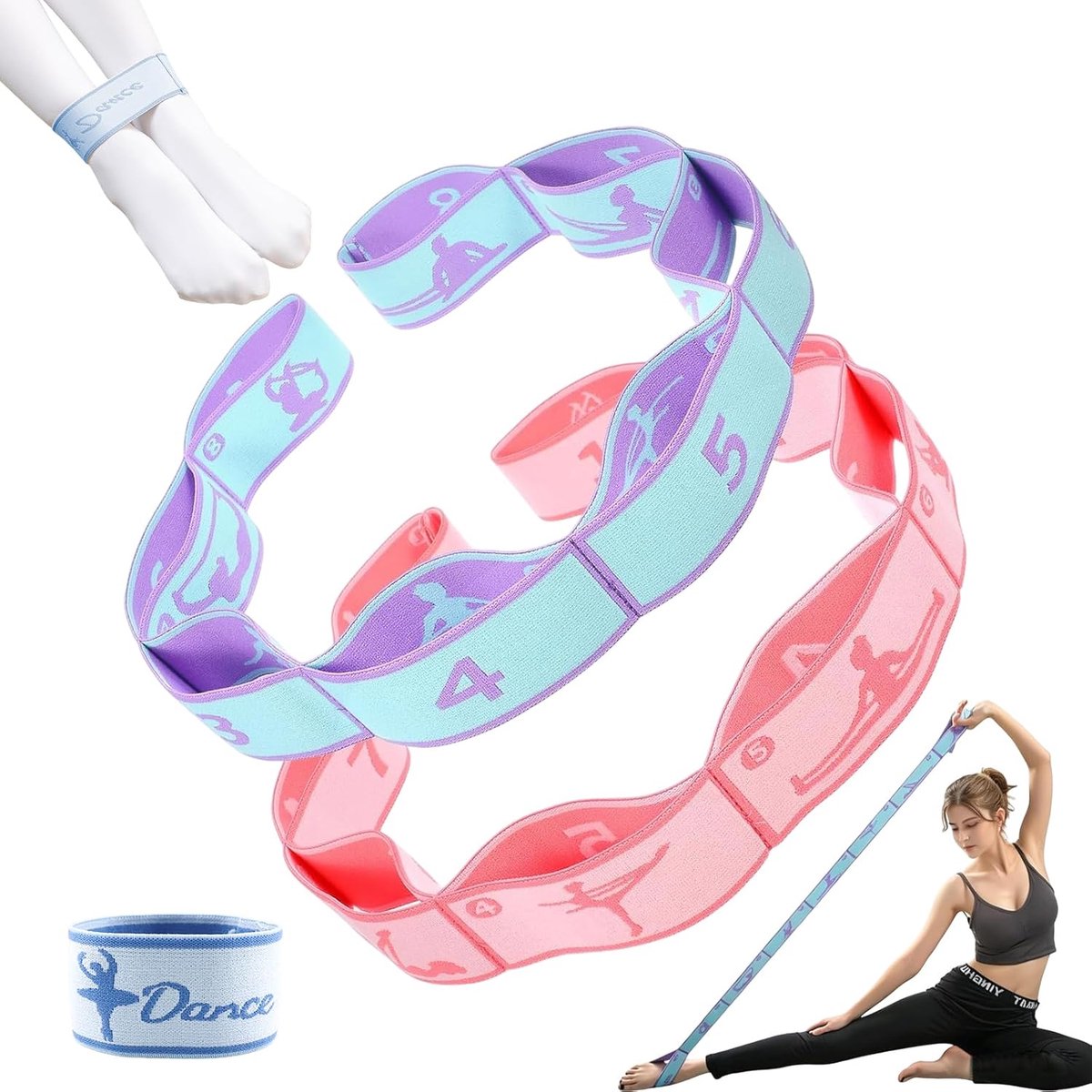 Yoga-stretchband 3 stuks - elastisch met 8 lussen - ideaal voor pilates - effectieve rek en stretch - ShopVlot