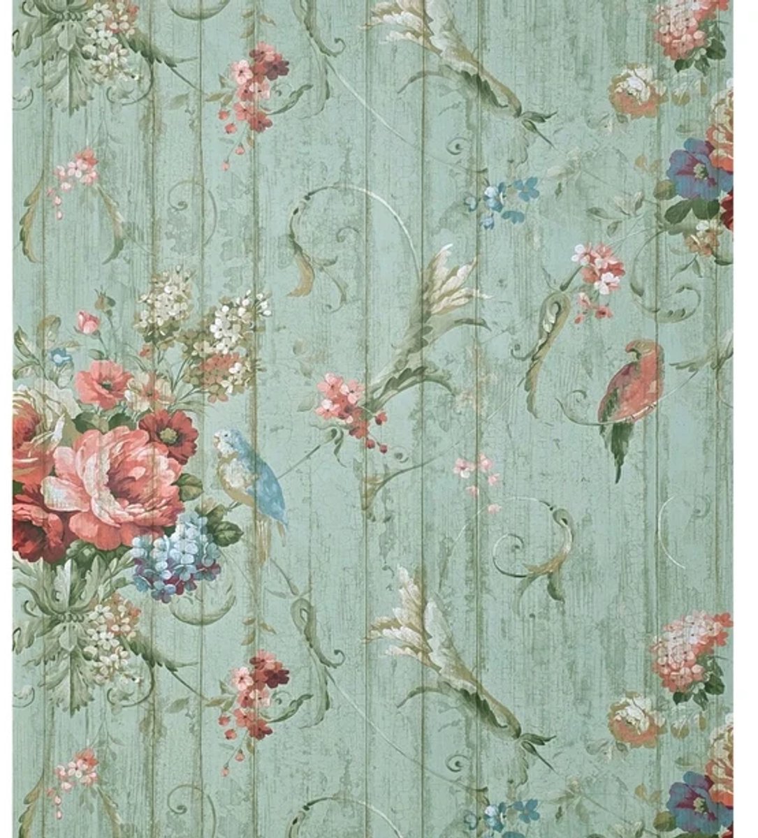Fifth Avenue Designs Vintage Bloemenbehang met Vogels – Groen/Roze – Vliesbehang – 52 x 1000 cm – 5,2 m²