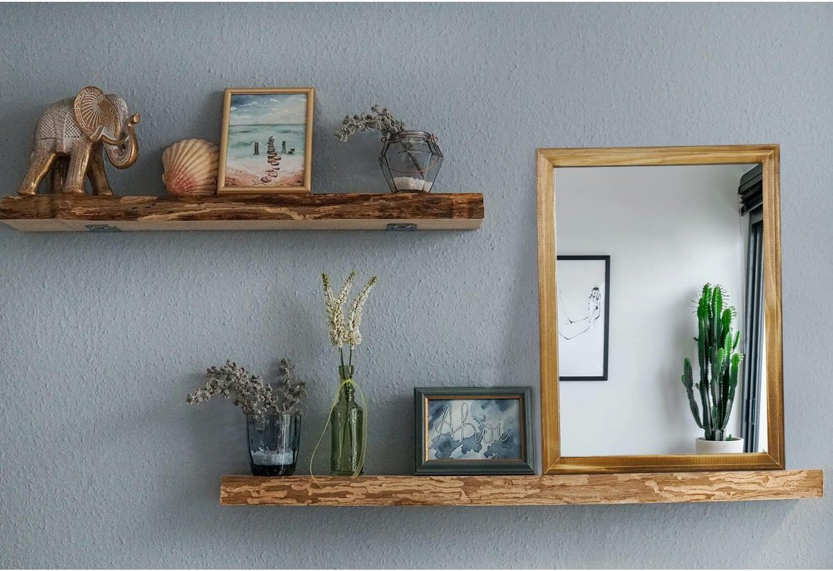 Rustieke Wandspiegel - Rechthoekige Houten Tafelspiegel voor Slaapkamer en Badkamer Decoratie
