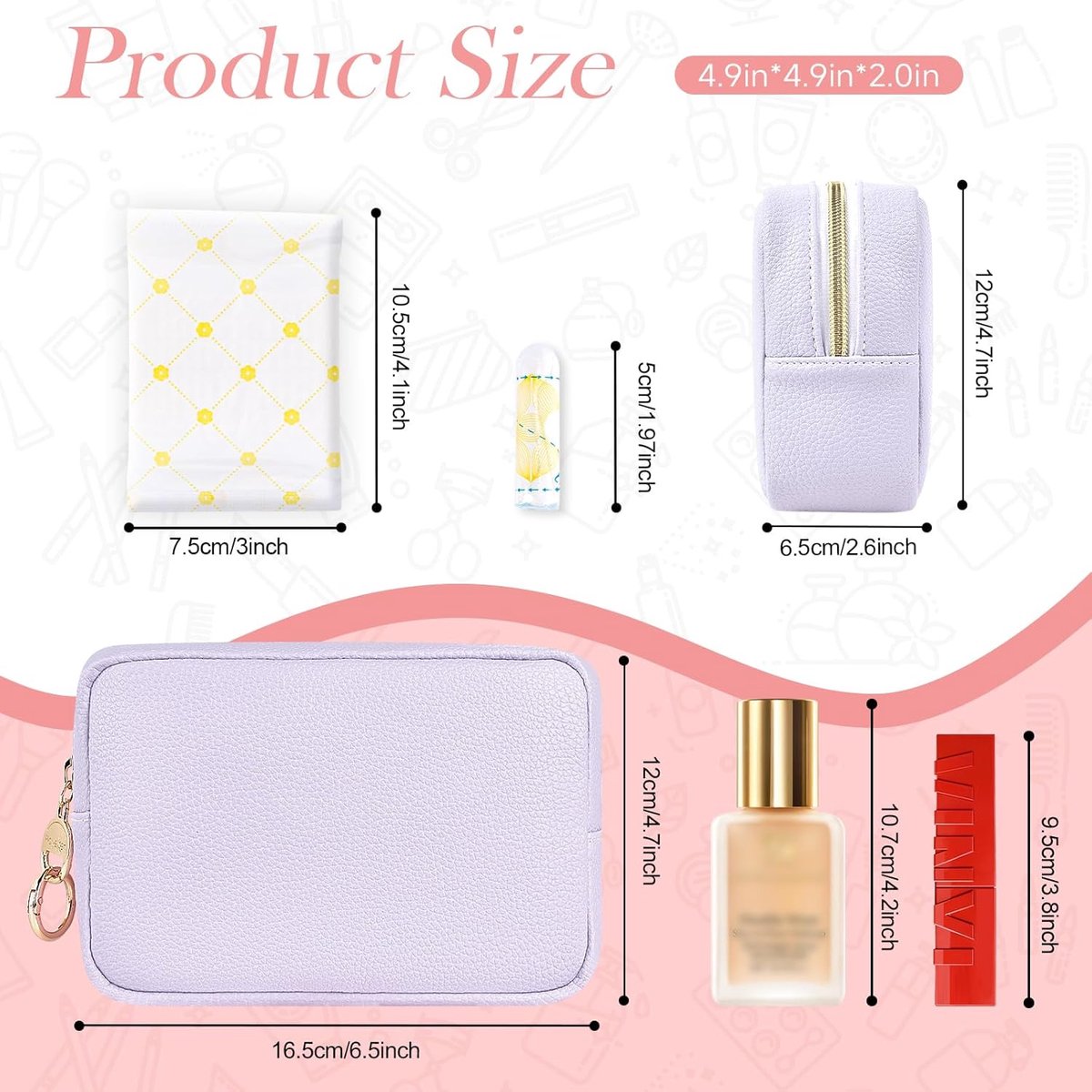 SnelShoppen - 2 Stuks Kosmetiktas Set Schminktasjes voor Meisjes Klein met Mini Cultuurbeutel PU Gegraveerd Make-up Tas Kleine Draagbare Organizer voo