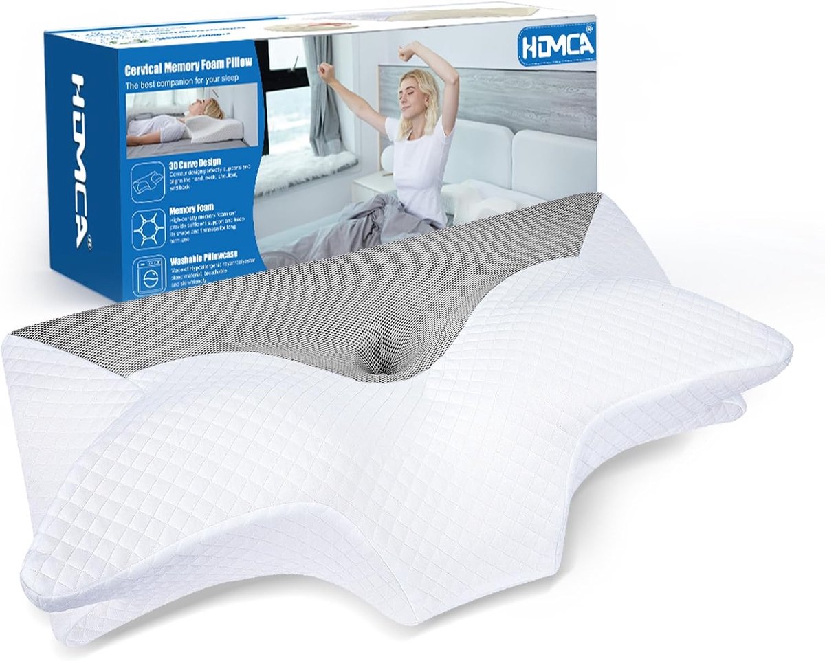 SnelShoppen - Orthopedisch kussen traagschuim, ergonomisch neksteunkussen HWS voor rug-, zij- en buikslapers, grijs 70 x 40 x 8,5/14 cm