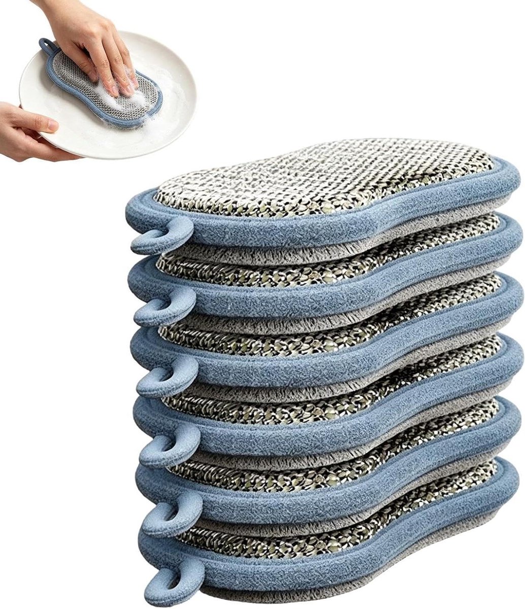 Keuken Afwasspons - Schuursponsjes Set - Huishoudelijk Schoonmaken - Dubbelzijdige Reiniging - 6 Stuks - Willekeurig