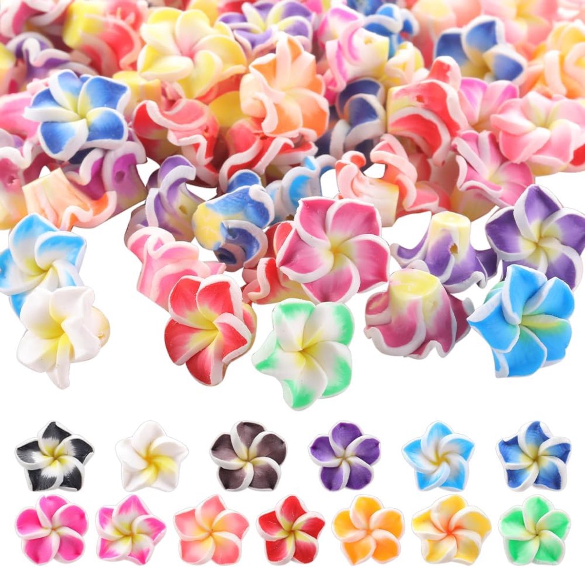 Kralen Polymeer Klei Bloem Kralen Bulk Handgemaakte Hawaiiaanse Plumeria's Bloemen 12x8mm Platte Rug Bloemen Charms Zomer Kleurrijke 3D Losse Spacer voor Sieraden Maken