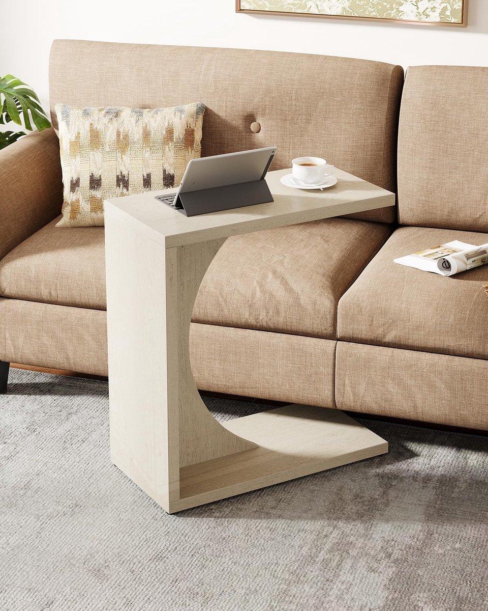 Tribesigns Bijzettafel - C-Vormige Bijzettafel - 60 x 30 x 65 cm - Nachtkastjes met Kleine Ruimtes - Tafel - Sidetable voor Woonkamer, Slaapkamer - Beige