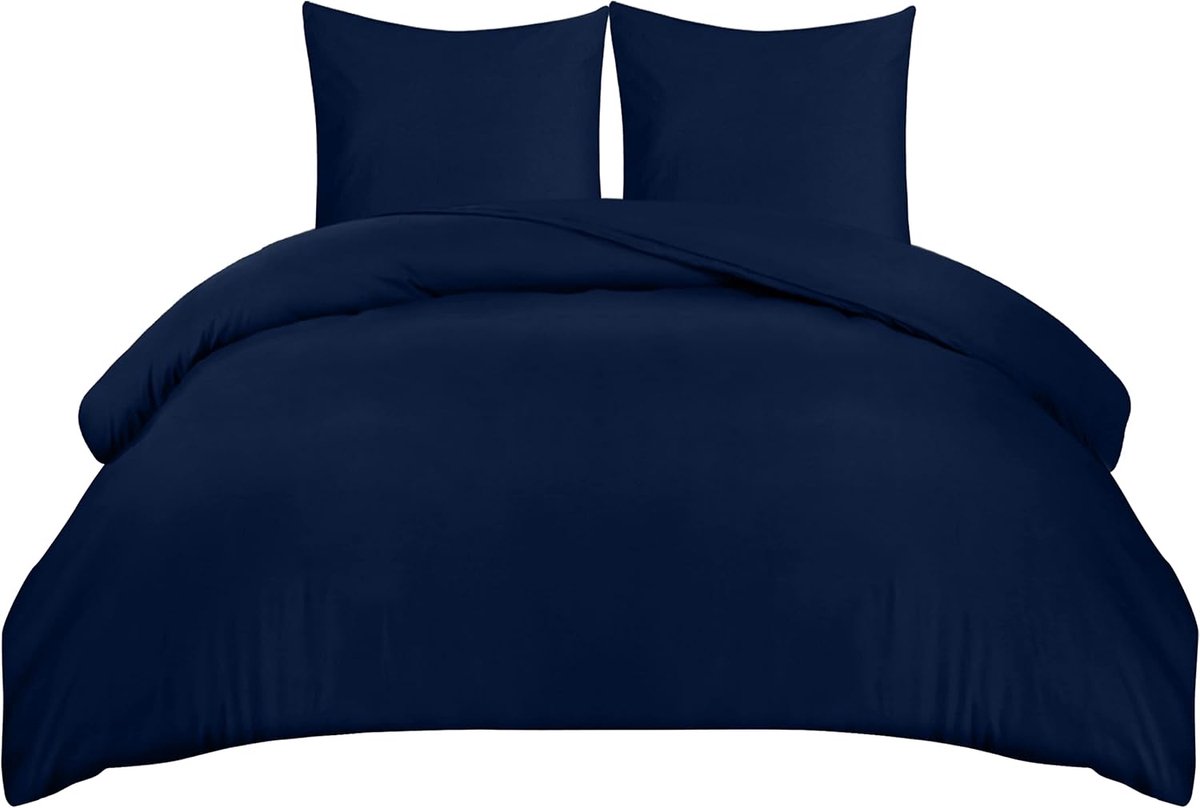 Bedding Dekbedovertrek Set - Zachte Microvezel Dekbedovertrek 200x220cm met Kussenslopen 80x80cm - Beddengoed Dekbedovertrek Set - Marineblauw