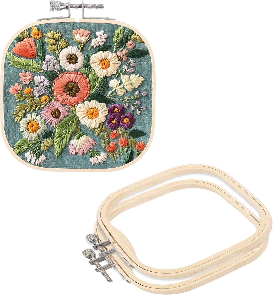 3 stuks 5,1 x 5,1 inch vierkante borduurringen, verstelbare bamboe kruissteek hoepels ring borduurwerk frame punch naald hoepel voor naaien, handwerken, doe-het-zelf naaien ambachtelijke