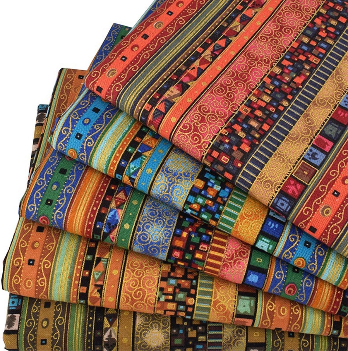 5 stuks katoenen stof met patroon, 48 x 48 cm, etnisch patroon, naaien, quilten, bronzing, stofpakket, patchwork, decoratiestof, doe-het-zelf, kunsthandwerk, stoffen voor quilten, naaiprojecten,
