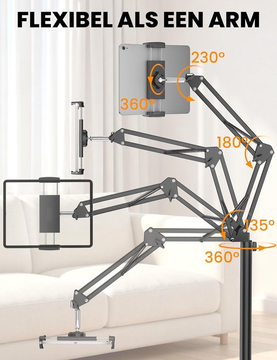 vloerstandaard, 360-graden opvouwbare iPad-standaard, verstelbare tabletstandaard voor iPad/Kindle/telefoon/Tabs/E-readers of andere 4,7 ~ 12,9-inch schermapparaten (zwart) — afbeelding 4
