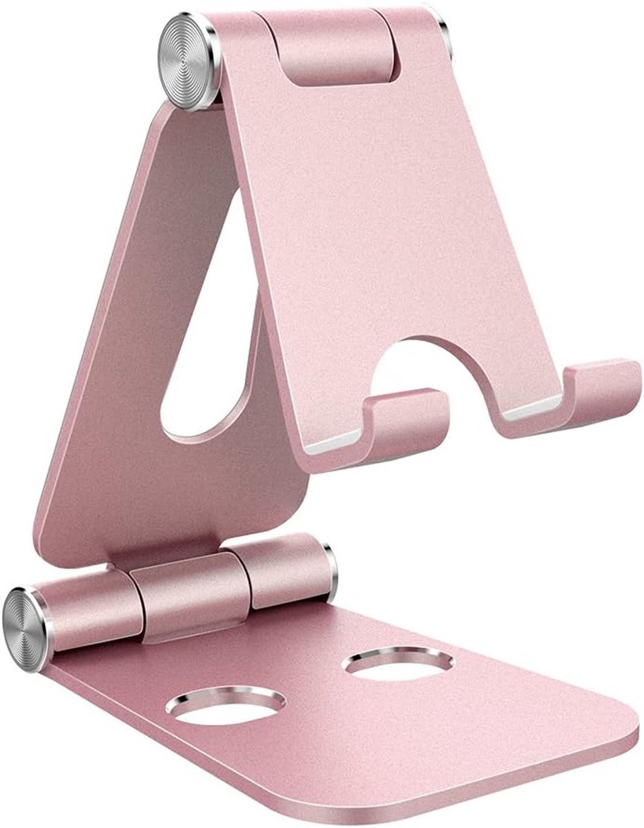 Mobiele Telefoonstandaard Verstelbaar Opvouwbare Aluminium Tablet Standaard Verstelbaar Compatibel met 4-10 inch Mobiele Telefoons en Tablets, Rose Goud