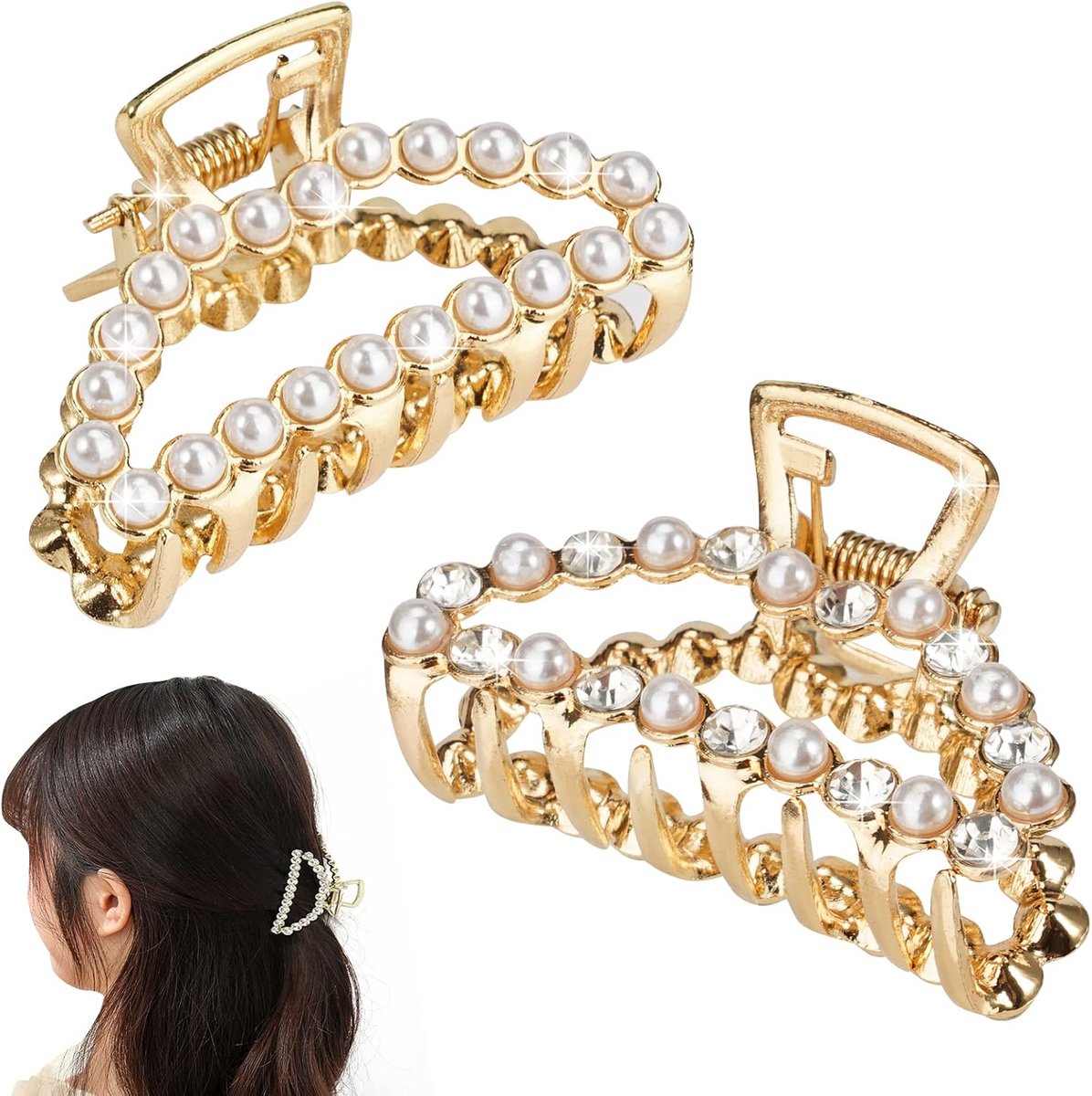 2 stuks parelhaarspelden, kleine haarspelden voor dames, haarclip, metaal | haarclips, voor dik haar en dun haar, parels, haaraccessoires voor vrouwen en meisjes, antislip haarspelden