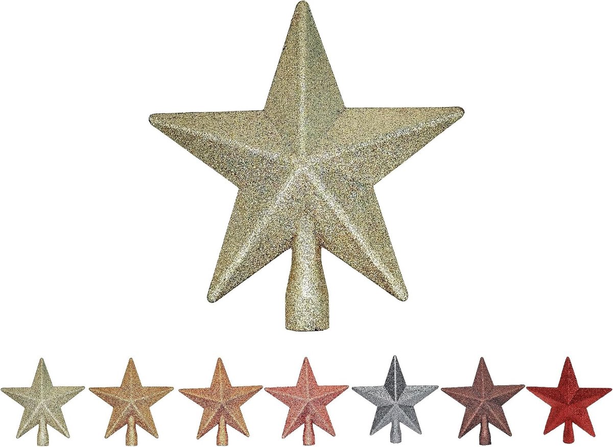 champagne kerstboompiek ster boom top kerstboom kant decoratie ornamenten Kerstmis kerstdecoratie kerstboomversiering kerstster kunststof glitter ca. 18 cm