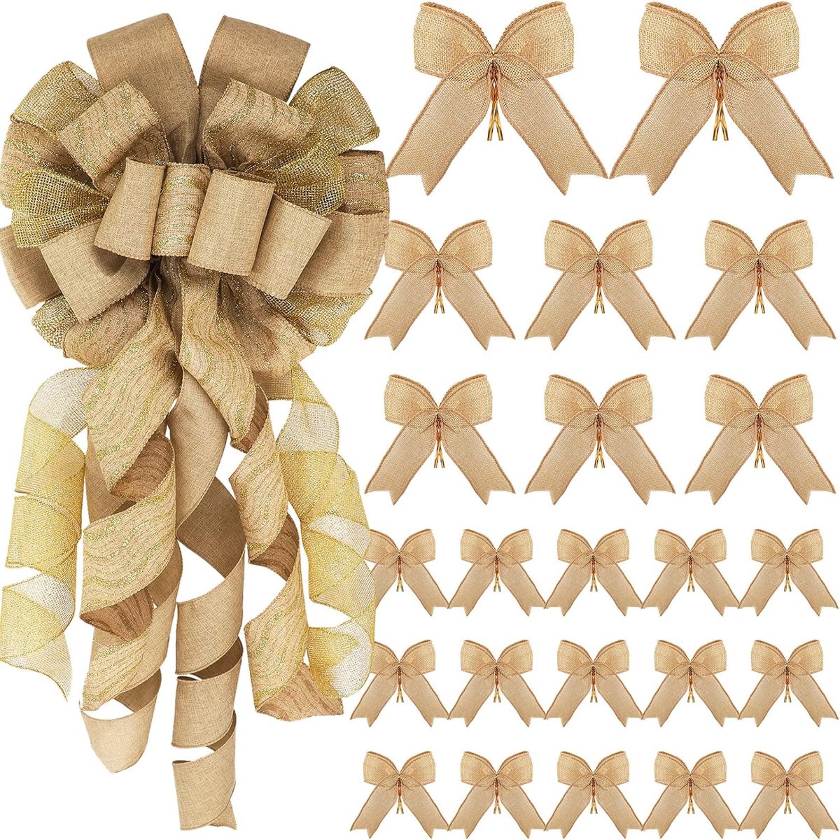 grote decoratieve strik, hangende kerststrik met kleurstrippen, 36 stuks, 3 maten, gingham, knutsellint, strik, boom voor kerstfeest, decoratie (linnenkleur)