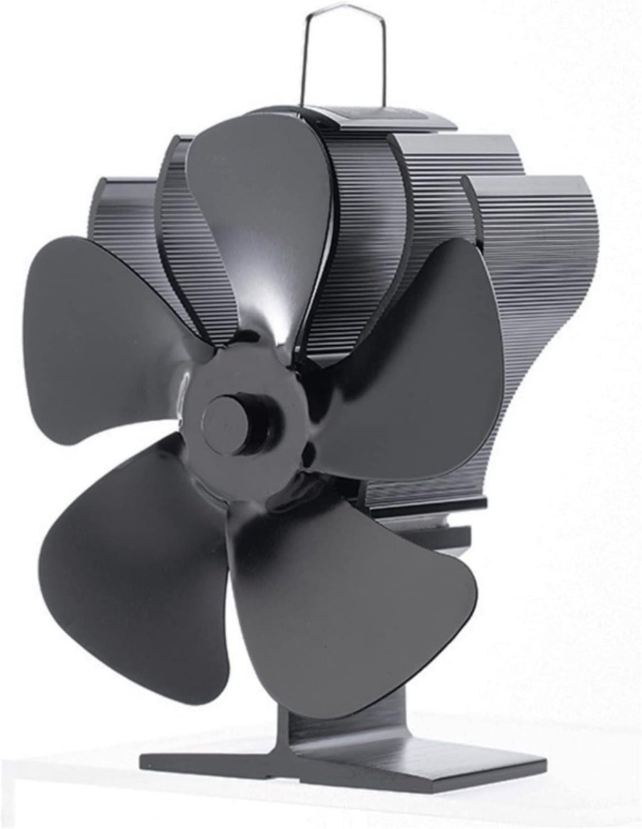 Haardkachel Ventilator - Warmtegestuurde Fan - Warmte Verdelen - 5 Bladen - 168 mm Hoogte - Zwart