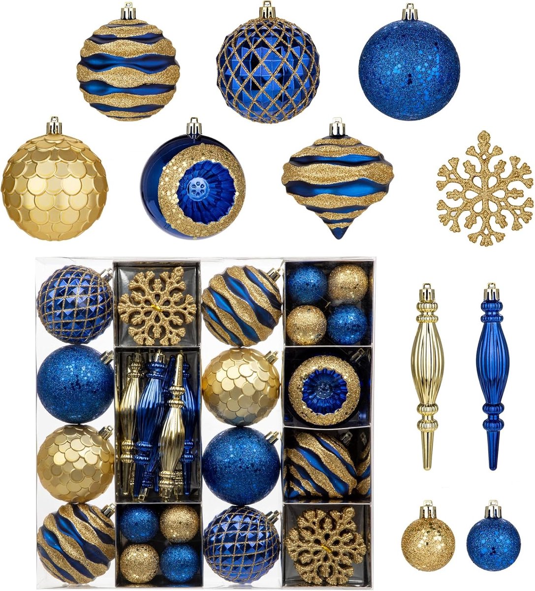 Kerstballen ornamenten set glitter blauw onbreekbare kerstballen voor