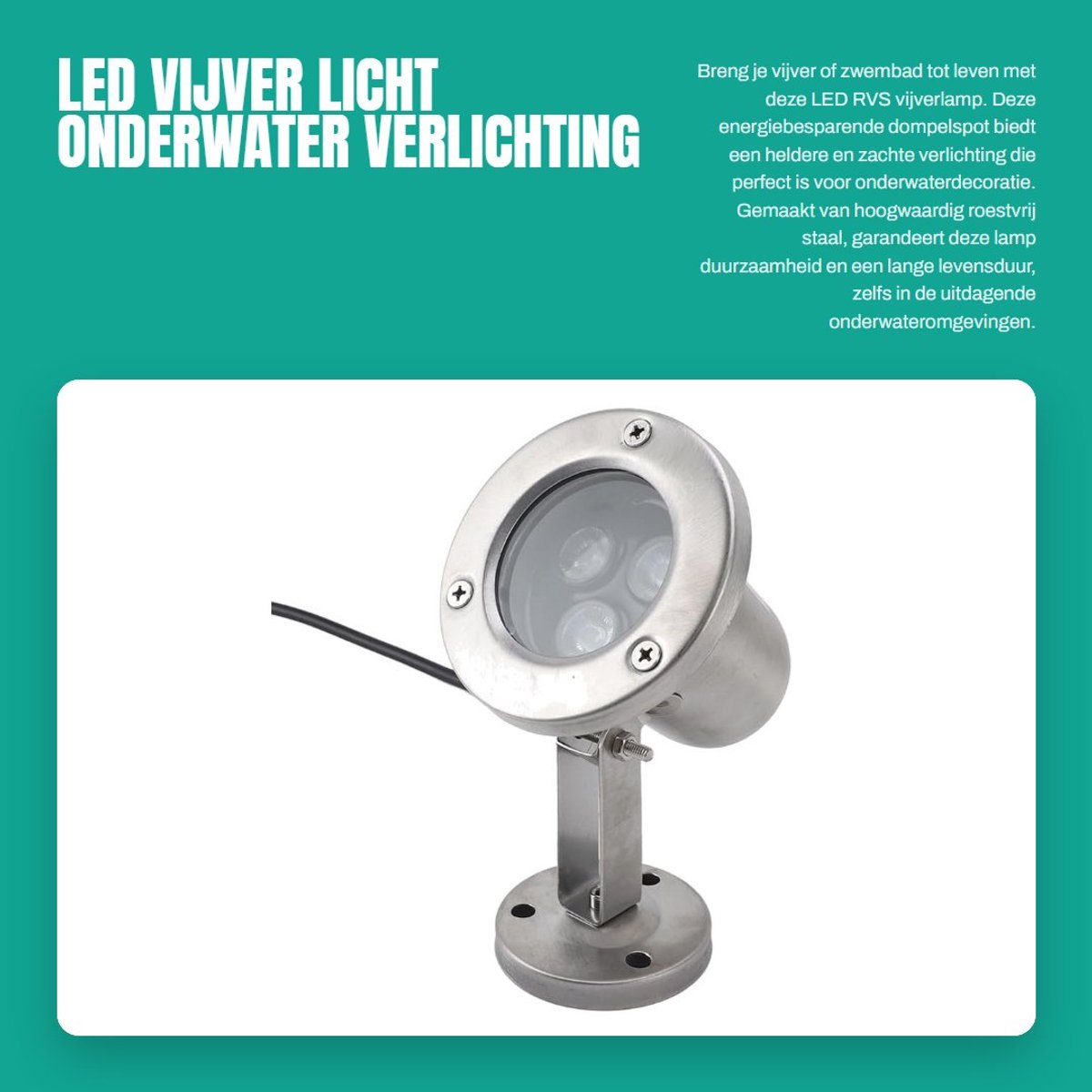 Dailygoods- Vijverlicht - Stevig Roestvrij Staal - LED Dompelspot - Energiebesparend - Onderwaterverlichting - Eenvoudige Installatie - Onderwaterlamp