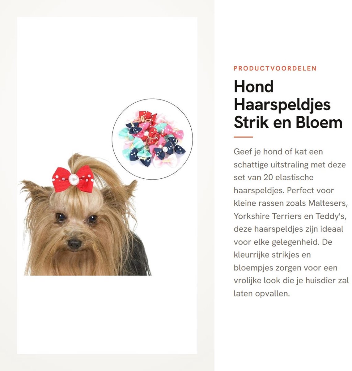 Dailygoods- Haarspeldjes 20 Stuks - Elastische Haarspeldjes - Strik/Haaraccessoires - Geschikt voor Honden/Katten - Polyester - Lengte ca. 4 cm - Hondaccessoires