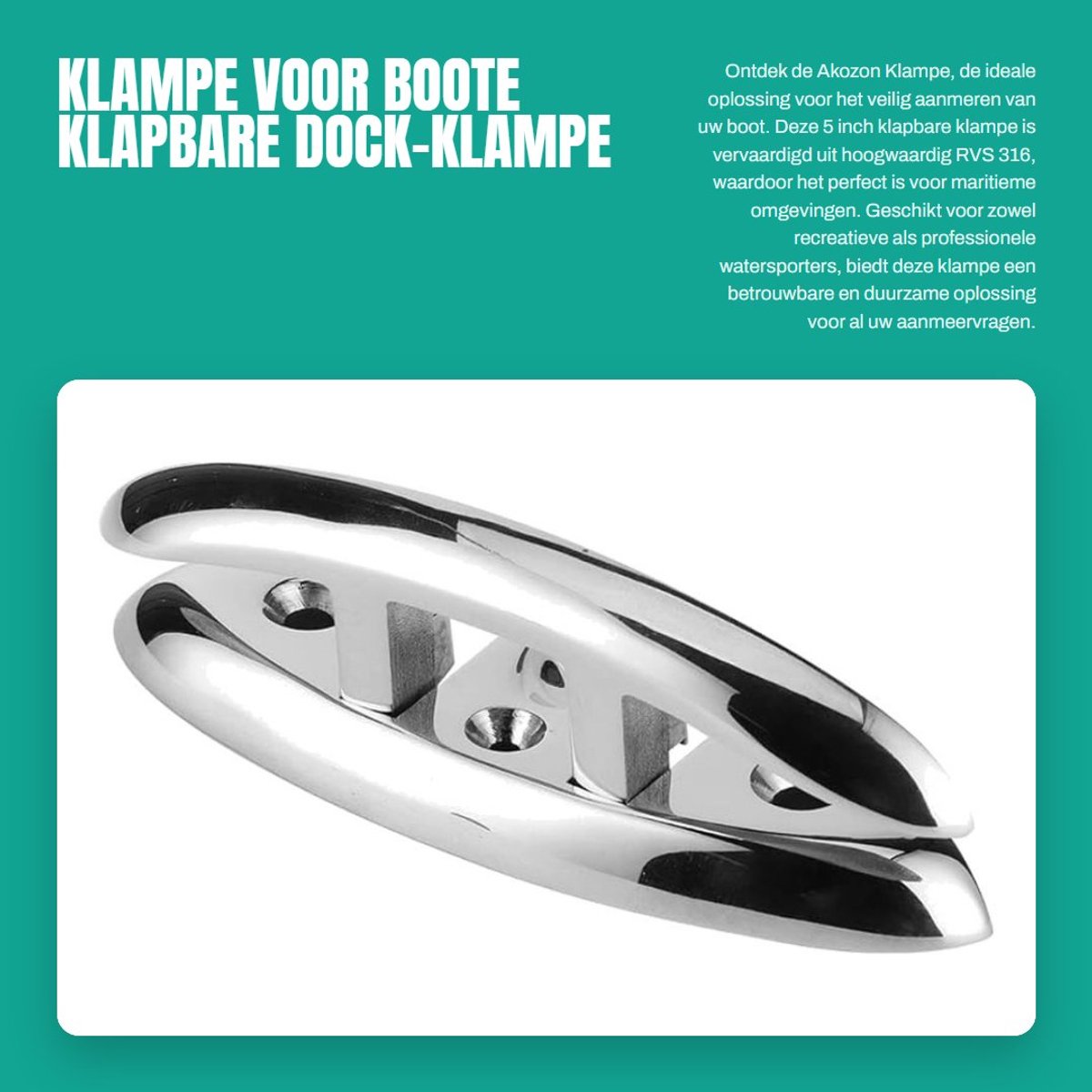 Dailygoods- Klampe 5 Zoll - Klapbare Klampe - Roestvrij Staal - Boot Accessoires - Dock Hardware - Marine Klampe - Bootaccessoire