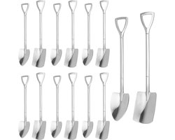 Dailygoods- Spatlepelset 14 stuks - Roestvrij Stalen Dessertlepels - Lange Steel - Schepvormige Koffielepels - Mini-Spatlepels - Duurzaam en Makkelijk te Reinigen - Dessertlepel