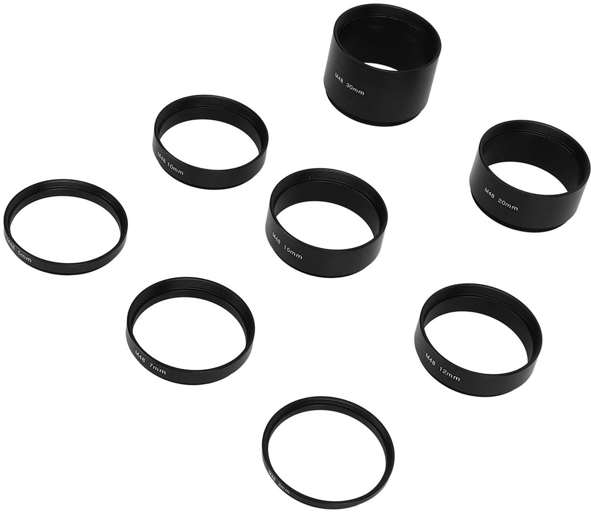Dailygoods- Uitbreidingsbuis 8 Stuks - Aluminium Verlengbuis - M48 Binnendraad/Buitendraad - Focussen Probleemoplossing - Astrofotografie - Licht Eliminatie