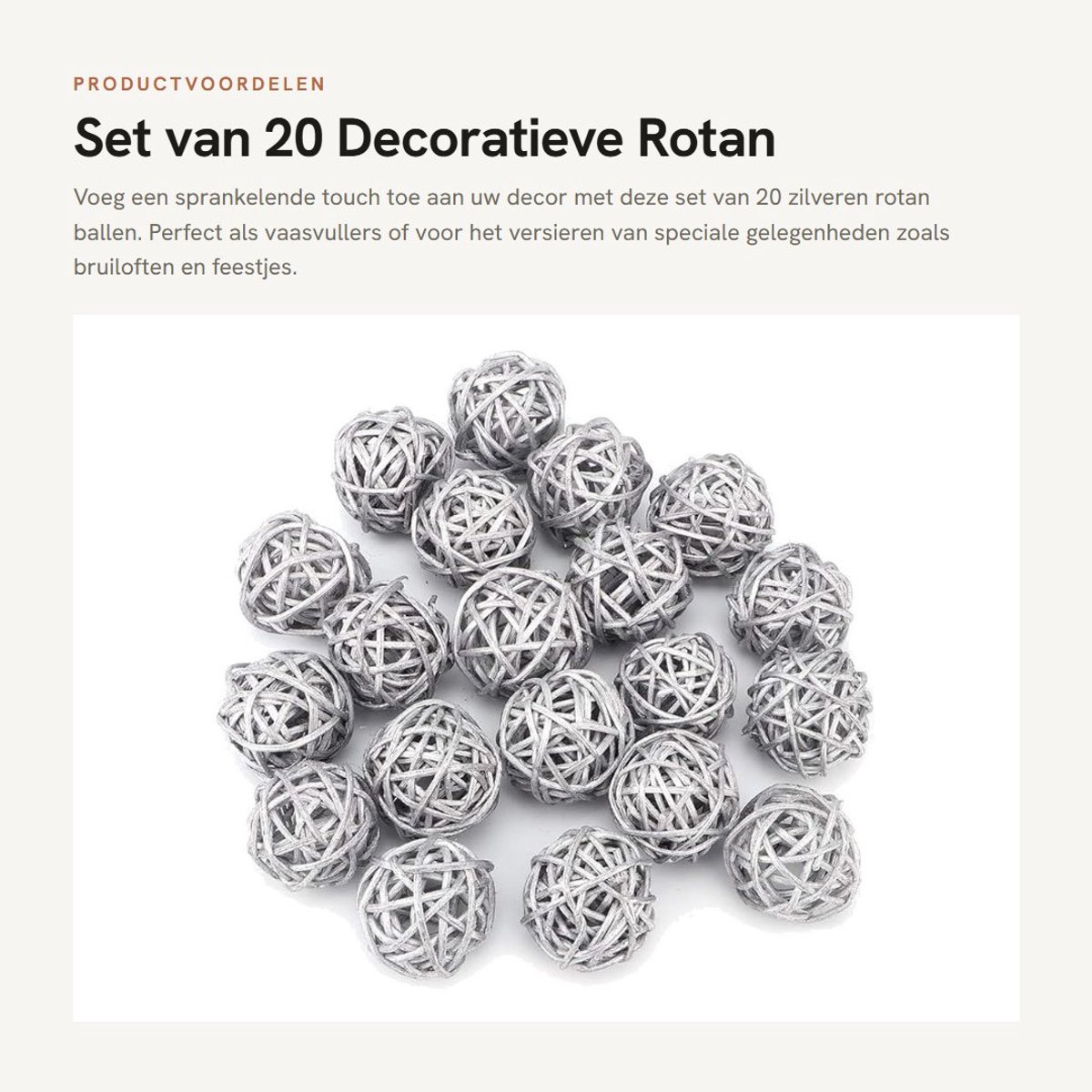Dailygoods- Rotan Ballen - 20 Stuks - Decoratieve Bollen - Vaasvullers - Bruiloft/Kerstversiering - Hoogwaardig Rotanhout - Diameter 3 cm - Decoratieballen