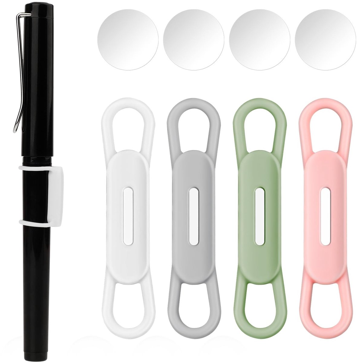 Dailygoods- Penhouder Magnetisch - 4 Stuks - Siliconen - Draagbare Pennenhouder - Voor Bureau/Koelkast - Zelfklevende Metalen Plaatjes - Afmetingen 4,5 x 1 cm