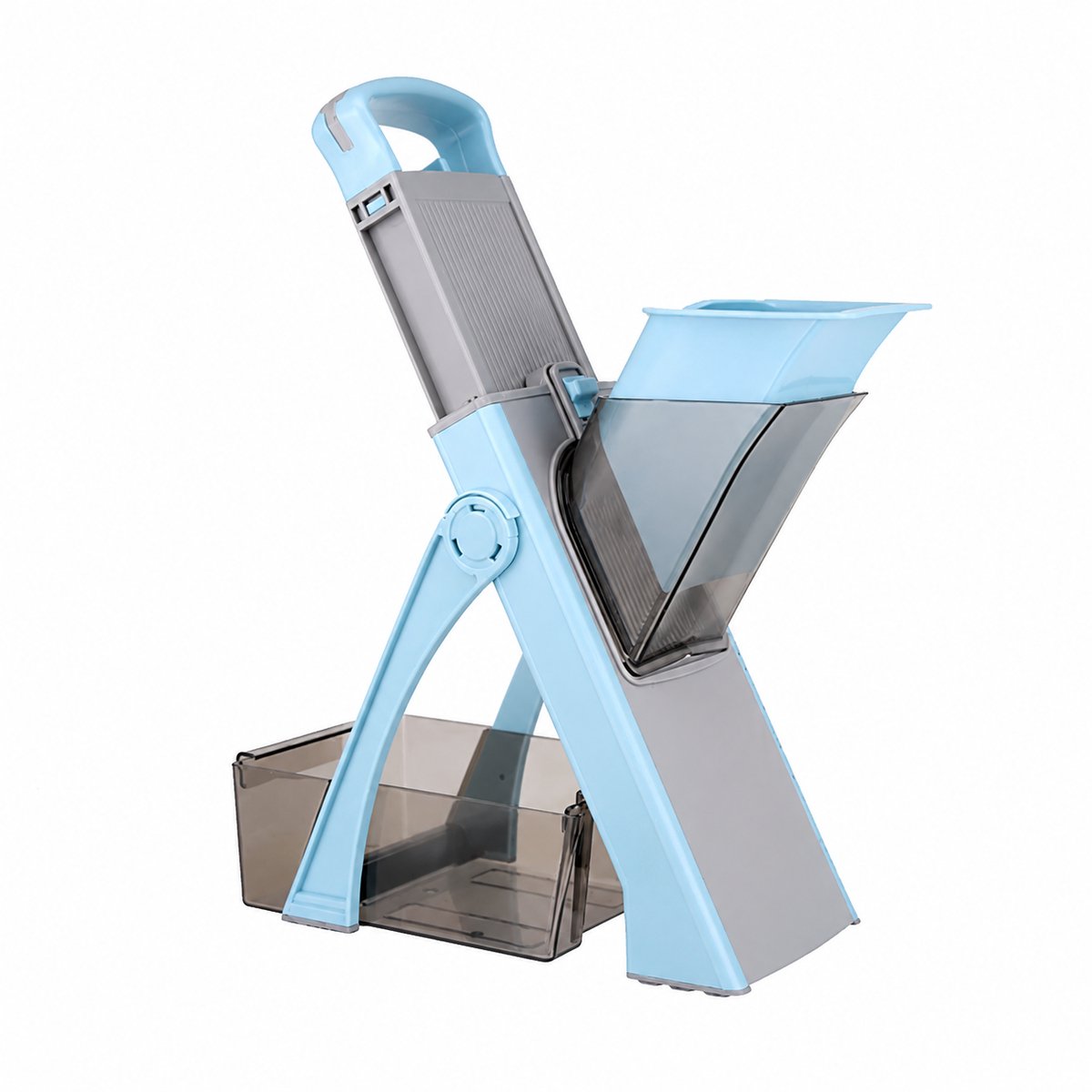 Sello! groentesnijder – mandoline – 4 in 1 – veilig messensysteem – verstelbare snijdikte – opvangbak – opvouwbaar – blauw