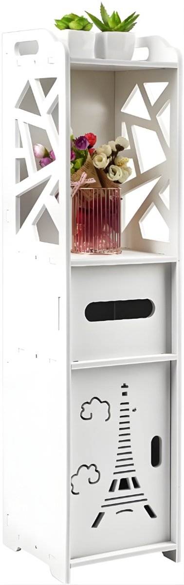 QIN® Toiletrolhouder - Toiletrolhouder Staand - Toiletkastje - Wit - 20cm x 20cm x 80cm