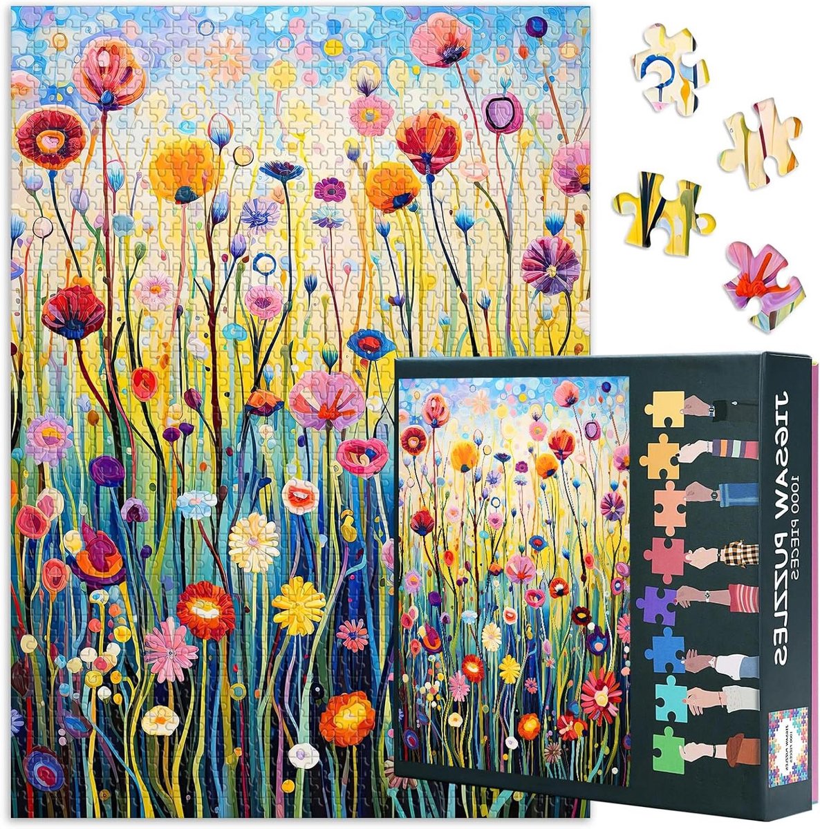 Puzzel Aquarelbloemen - Bloemenpuzzel Volwassenen - Ontspannend Tijdverdrijf - Zone-indeling Achterkant - 50 x 70 cm - Multicolor