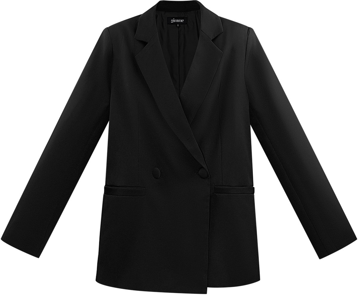 Gestructureerde Vrouwen Blazer met Geavanceerde Dubbele Knopen - Zwart - Maat S